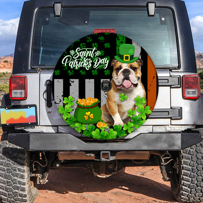 Petthouse | English Bulldog Saint Patrick's Day Spare Tire Cover Irish Shamrock Coin Lucky Gift