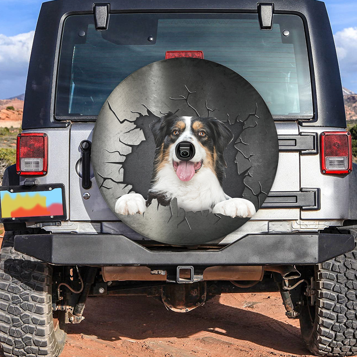 Petthouse | Australian Shepherd Dog Spare Tire Cover Big Hole Printed Wheel Cover Funny Car Accessories