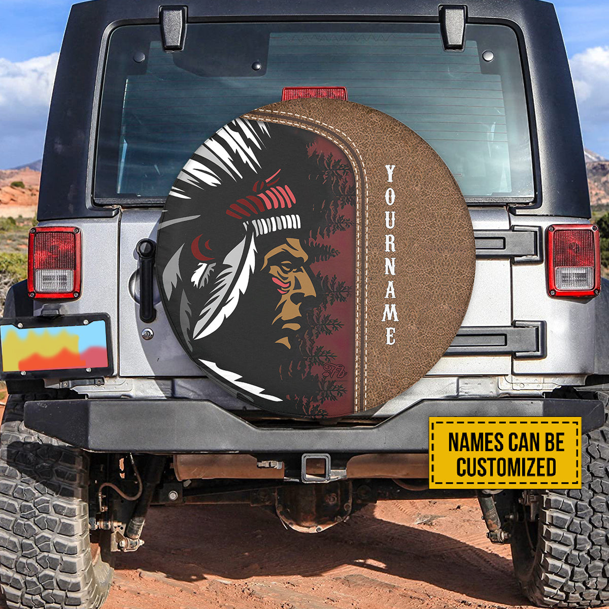 Petthouse | Customized Tire Cover Tribal Artwork Cover Tribal Chief Wrap Native America Cover Car Decoration