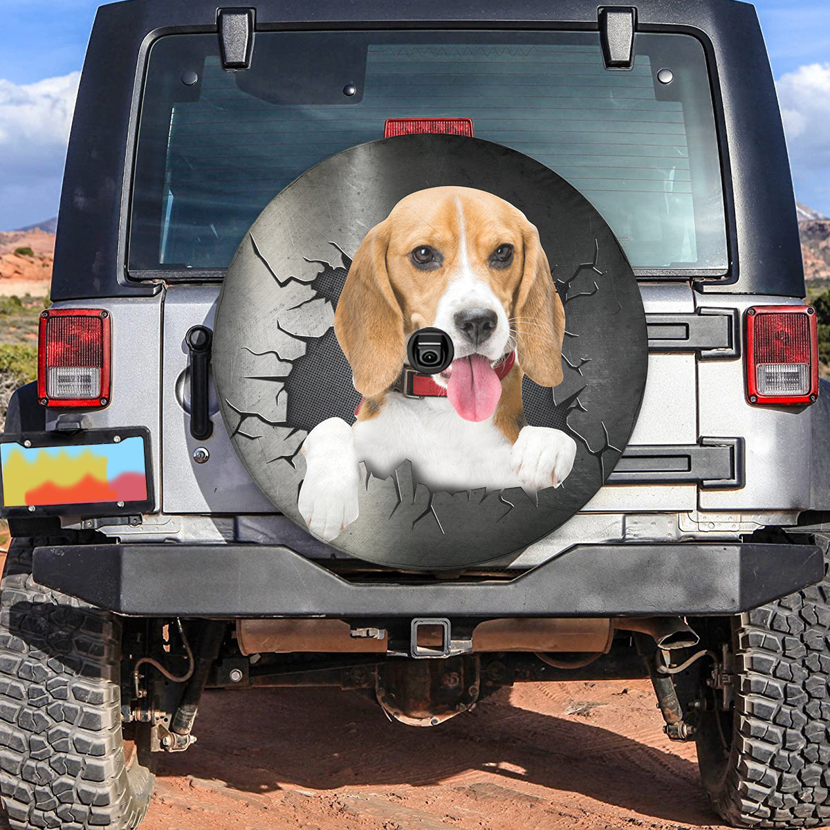 Petthouse | Beagle Peeking Out Crack Hole Spare Tire Cover Beagle Dog Dad Wheel Cover Father's Day Dog Daddy