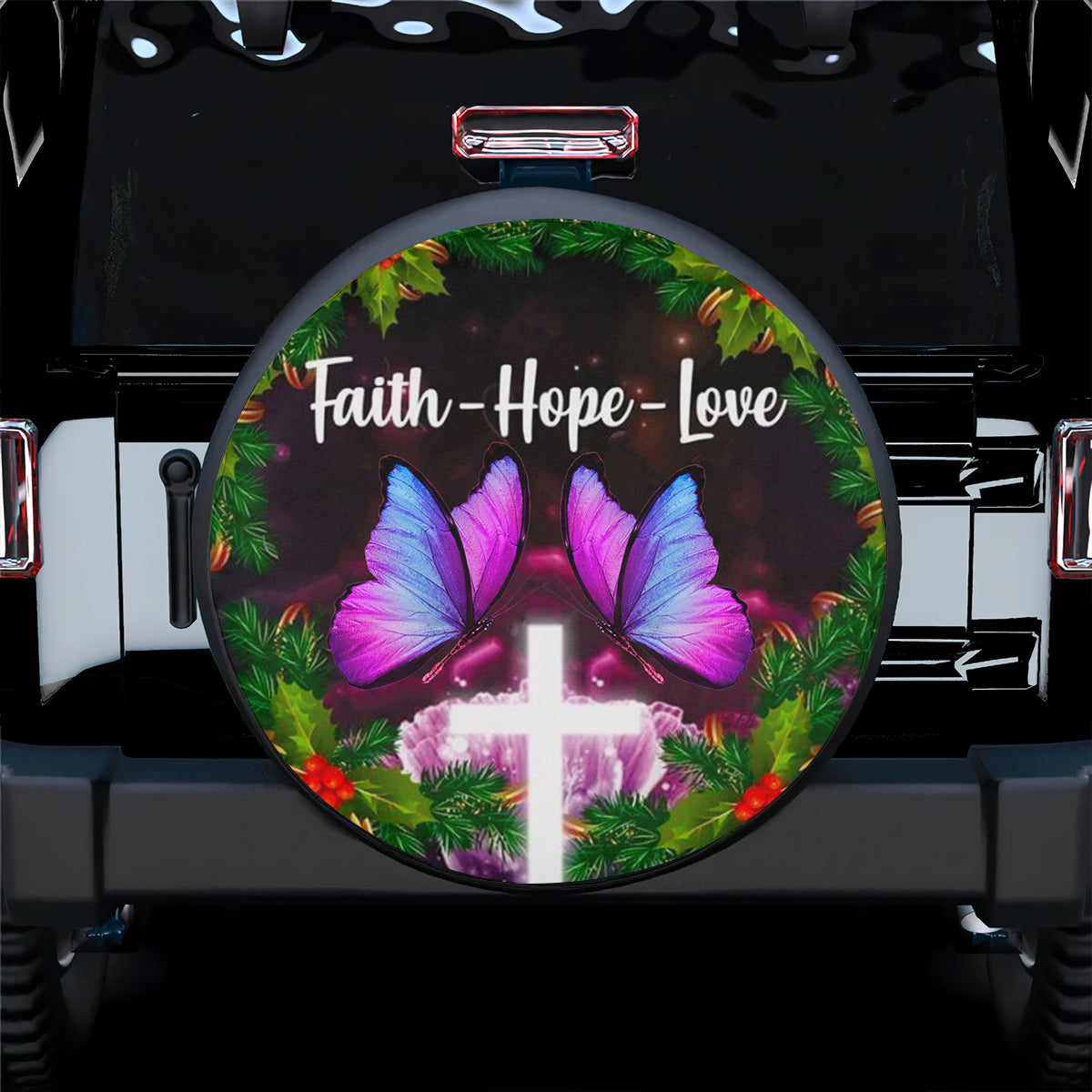 Petthouse | Faith Hope Lover Tire Cover Purple Butterfly Tire Cover Christmas Pattern Cover Car Decoration