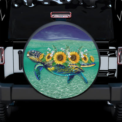 Petthouse | Sea Turtle Tire Cover Sunflower Tire Wrap Sea Artwork Tire Cover Sea Lover Cover Car Decoration