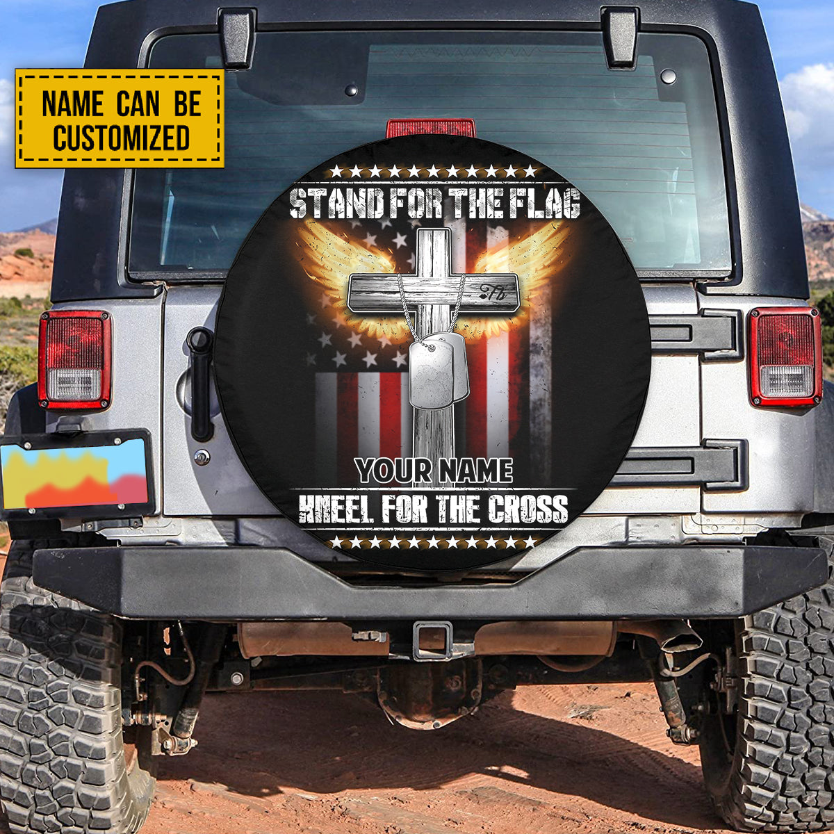 Petthouse | Customized Cross Veteran Tag American Flag Spare Tire Cover Stand For The Flag Veteran Us Pride