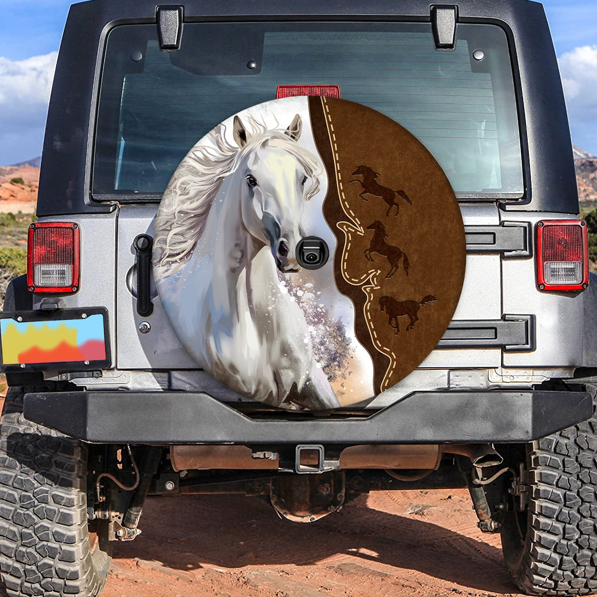 Petthouse | Beautiful White Horse Spare Tire Cover Horse Lover Gift Horse Cowboy Cowgirl Gift