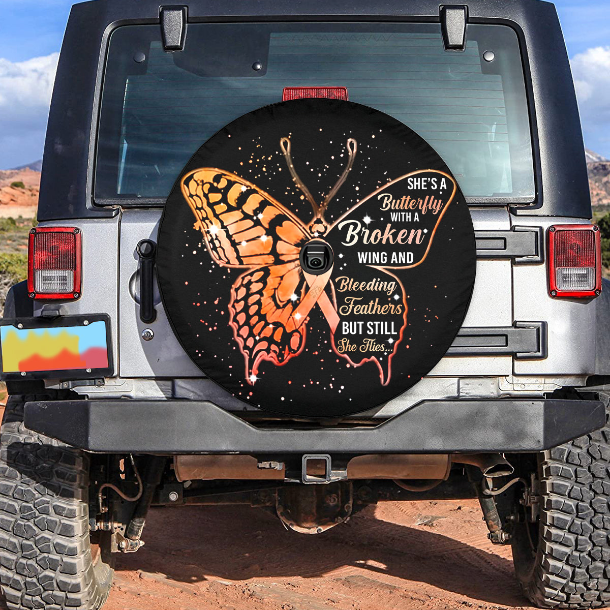 Petthouse | Strong Cancer Girls Universal Spare Tire Cover Broken Butterfly Tire Protector For Her Death Anni