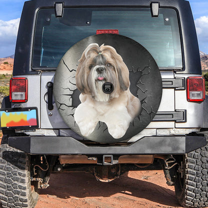 Petthouse | Long Coat Shih Tzu Spare Tire Cover Big Hole Cracked Print Winter Tire Cover For Dog Owners