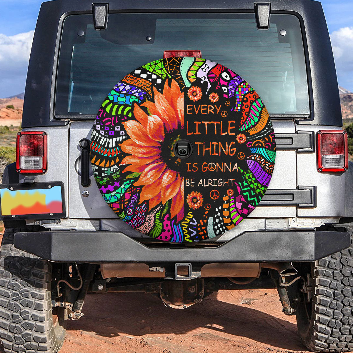 Petthouse | Sunflower Hippie Peace Spare Tire Cover Every Little Thing Is Gonna Be Alright Truck Decor