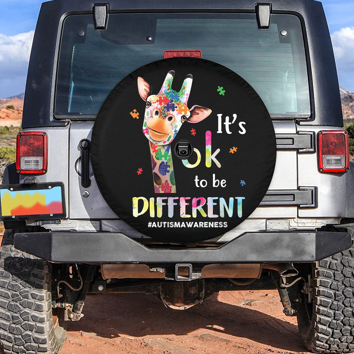 Petthouse | Giraffe Spare Wheel Cover Autism Awareness Car Seat Protector It's Ok To Be Different Spare Tire Cover