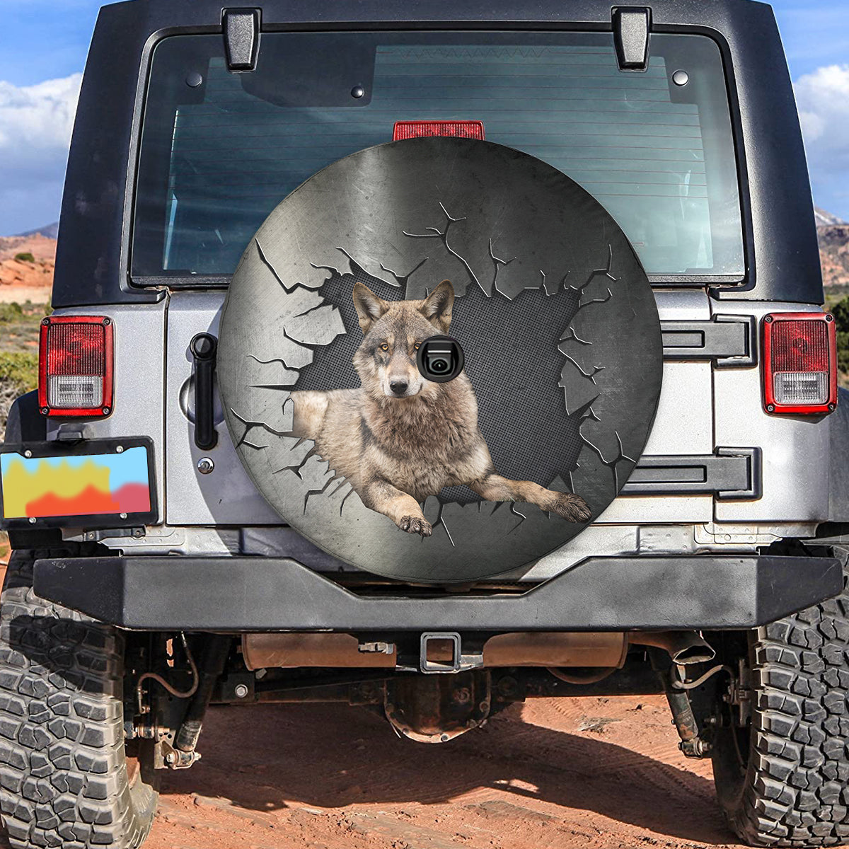 Petthouse | Cool Wolf Spare Tire Cover Funny Big Hole Cracked Wheel Cover Wolf Lover Gift For Son Brother Boys