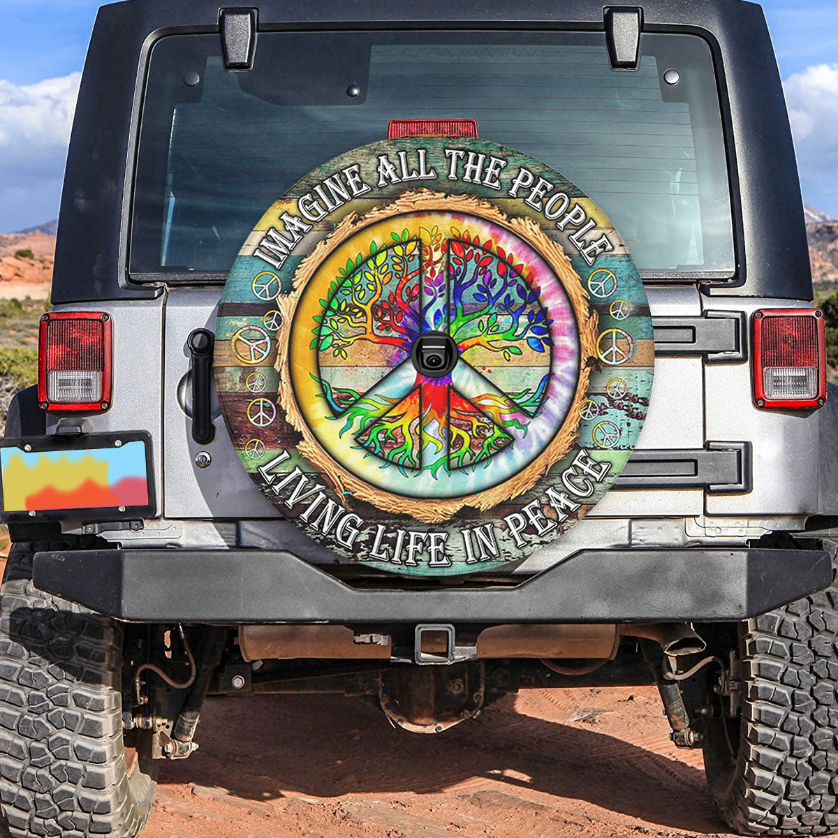 Petthouse | Rainbow Peace Sign Spare Tire Cover Jesus Believer Camper Tire Cover Religious Tire Protector