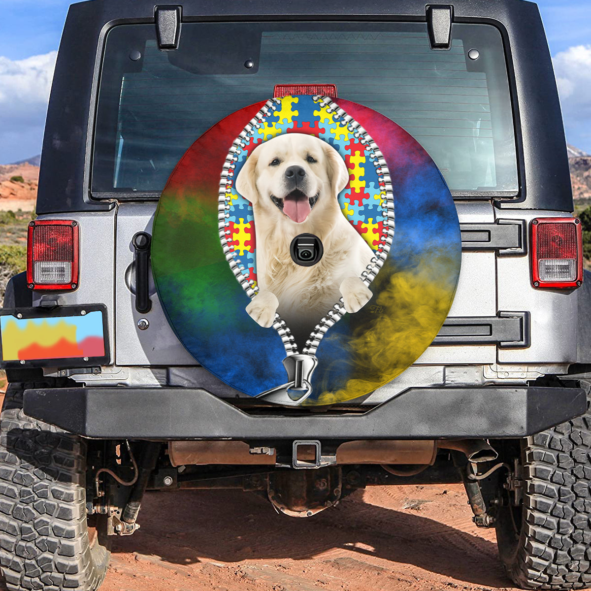 Petthouse | Labrador Retriever Autism Awareness Wheel Cover Dog Puzzle Piece Design Autism Advocate Gifts