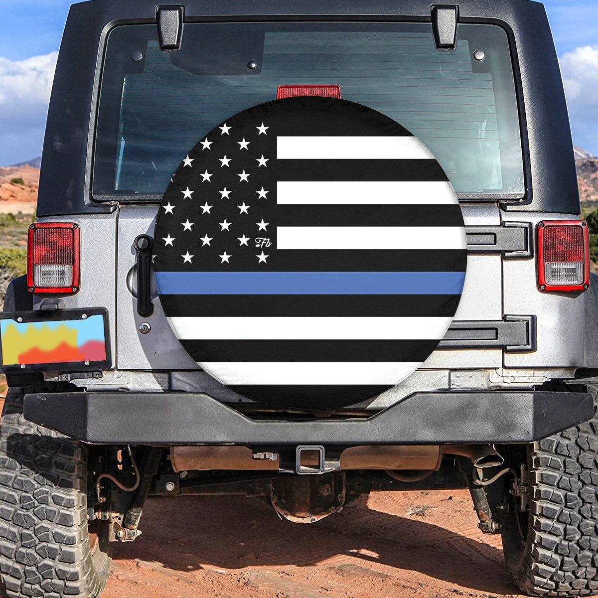 Petthouse | Thin Blue Line American Spare Tire Cover, Law Enforcement Police Dad Truck Decor