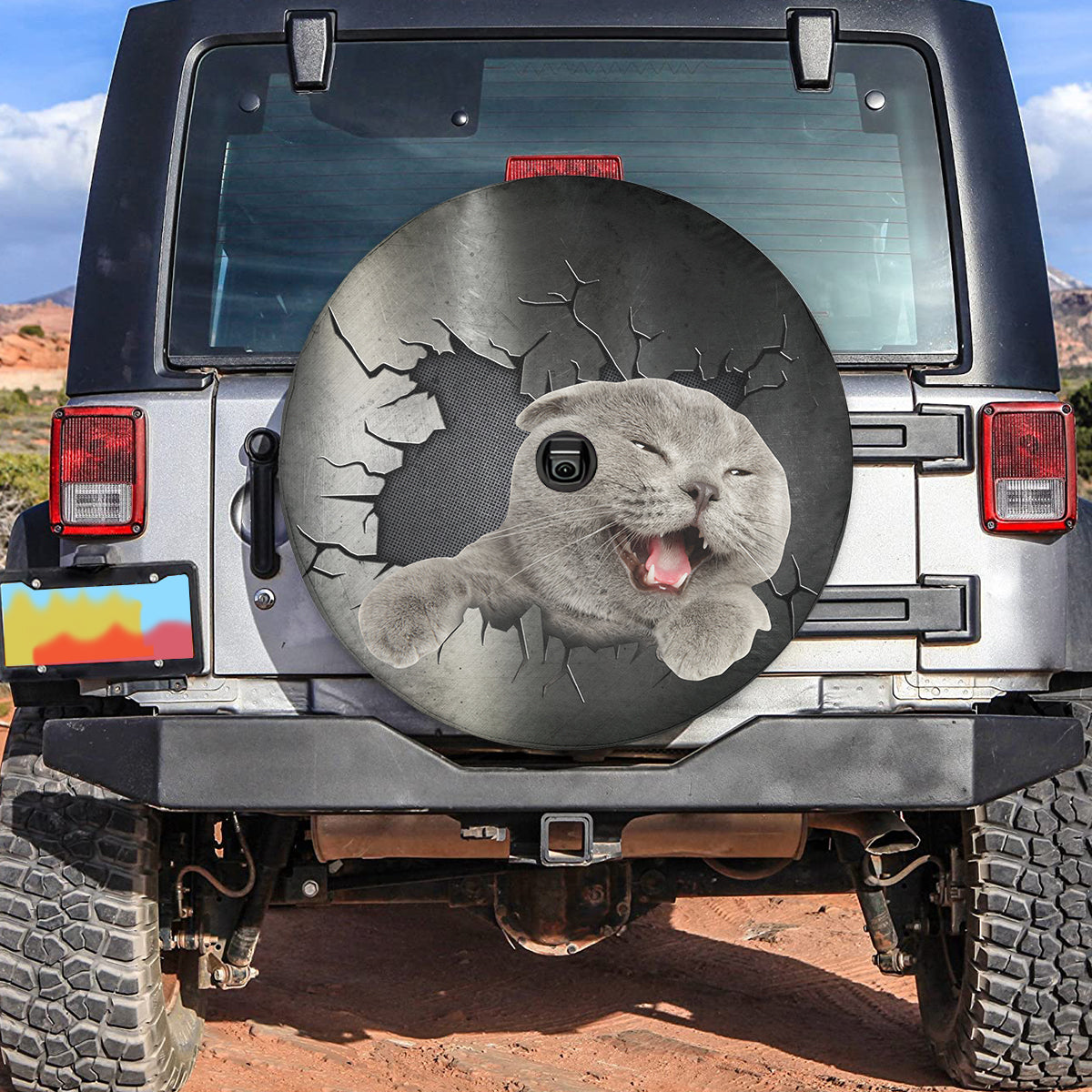 Petthouse | Scottish Fold Cat Custom Fit Tire Cover Metal Crack Print Wheel Cover Cat Mom Dad Car