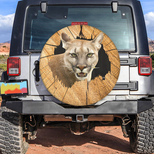 Petthouse | Cougar Wildlife Animal Wood Hole Spare Tire Cover, Cougar Lovers Truck Decor