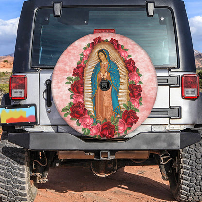 Petthouse | Lady Of Guadalupe Spare Tire Cover Virgin Mary With Angel And Flower Canvas Tire