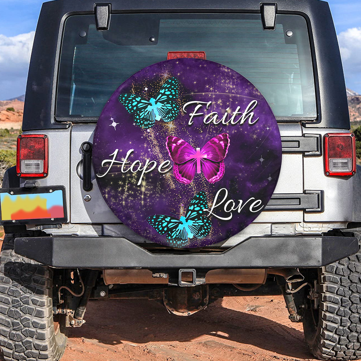 Petthouse | Butterfly Faith Hope Love Spare Tire Cover Butterfly Magical Christian Cross New Car Gift