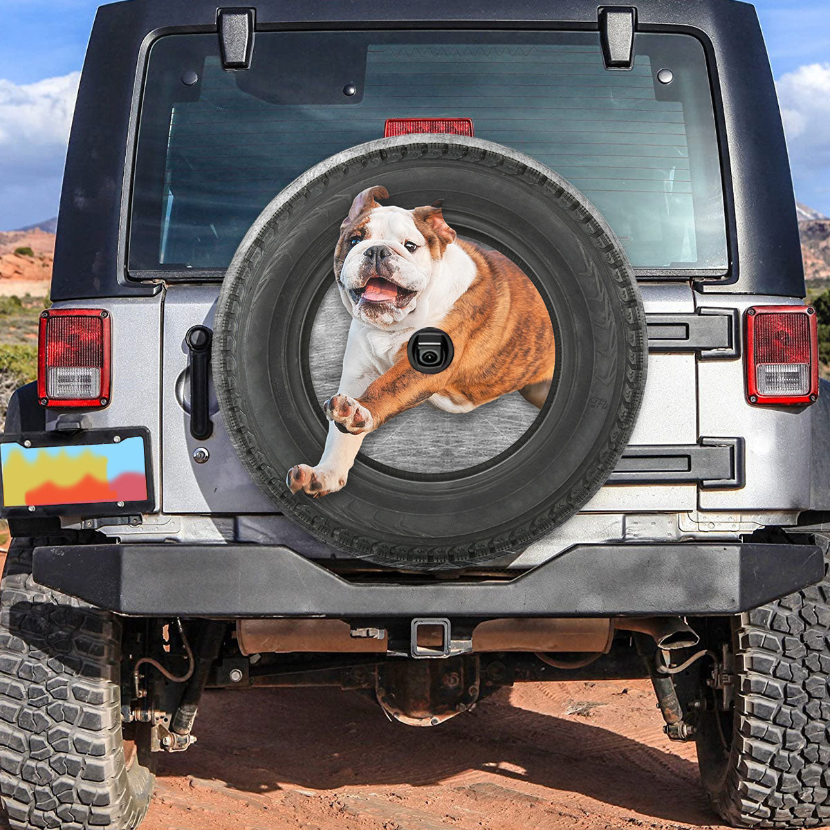 Petthouse | English Bulldog Camper Tire Cover Dog Jump Out Car Tire Wheel Tire Covers Fun Car Accessories