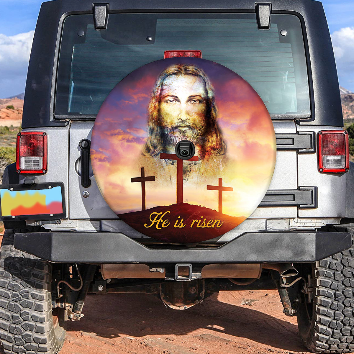 Petthouse | Jesus He Is Risen Spare Tire Cover Cross Hill Wheel Cover Jesus Christian Religious Tire Cover