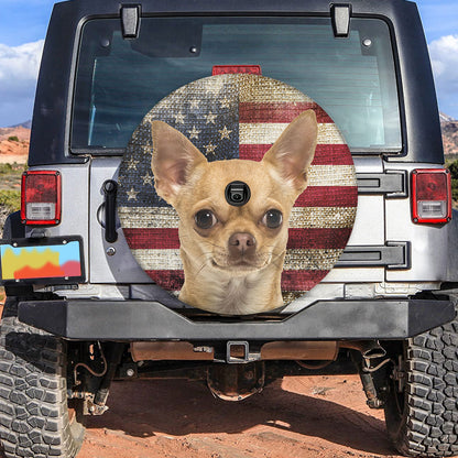 Petthouse | Chihuahua Dog Wheel Tire Covers Burlap American Flag Print Spare Wheel Cover For Independence Day