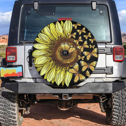 Petthouse | Sunflower Butterflies Spare Tire Cover Yellow Floral Flower Wheel Tire Cover Truck Decoration