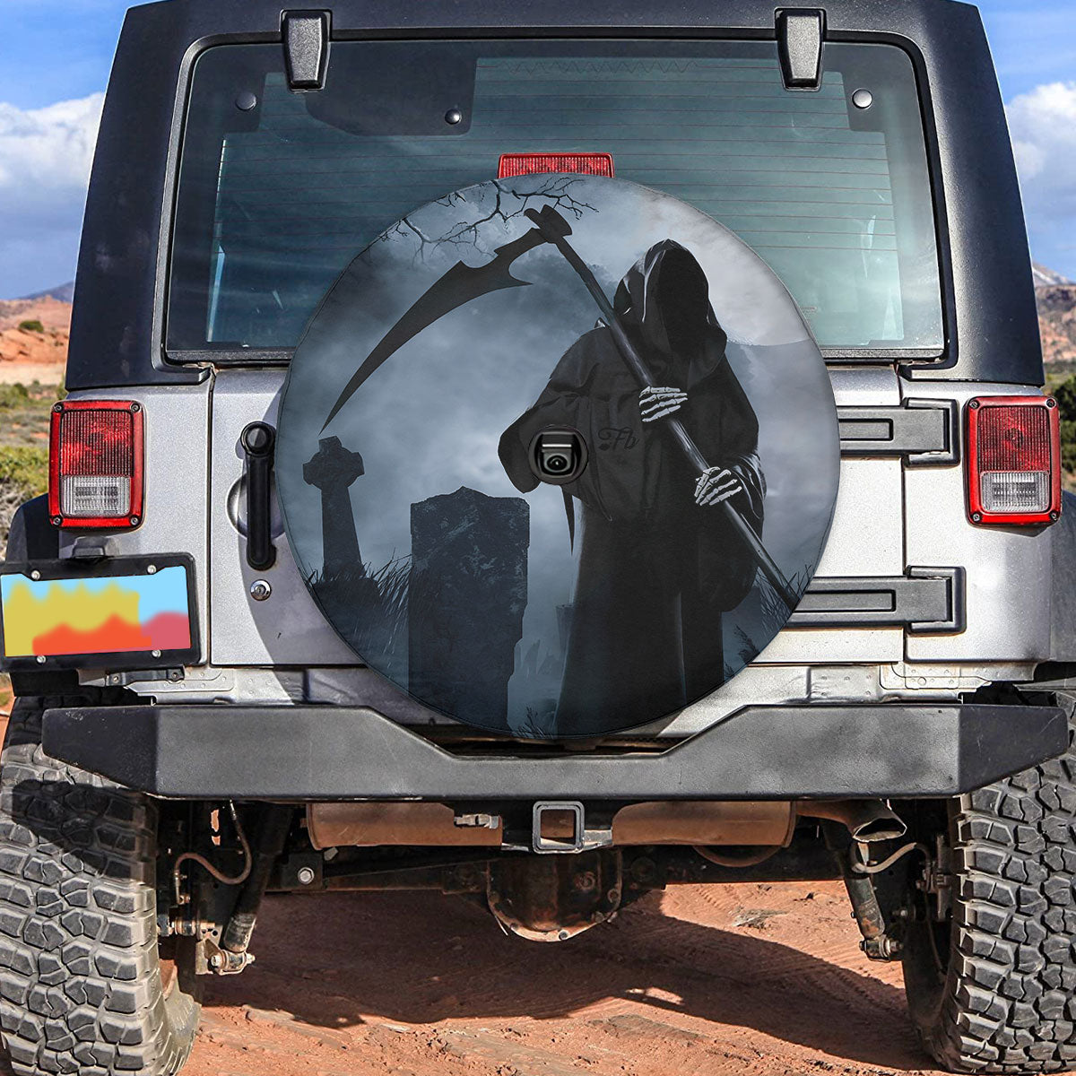 Petthouse | The Death Dark Skull Spare Tire Cover Halloween's Day Decor Truck Decoration October 31th Gift