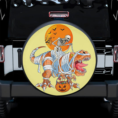 Petthouse | Skeleton Pumpkin T Rex Halloween Spare Tire Cover, Holiday Truck Decor Dinosaurs Lovers