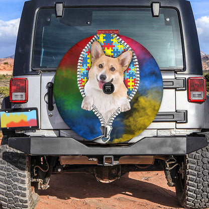 Petthouse | Corgi Autism Acceptance Month Car Tire Cover Corgi Zipper Print Wheel Cover Autistic Gifts