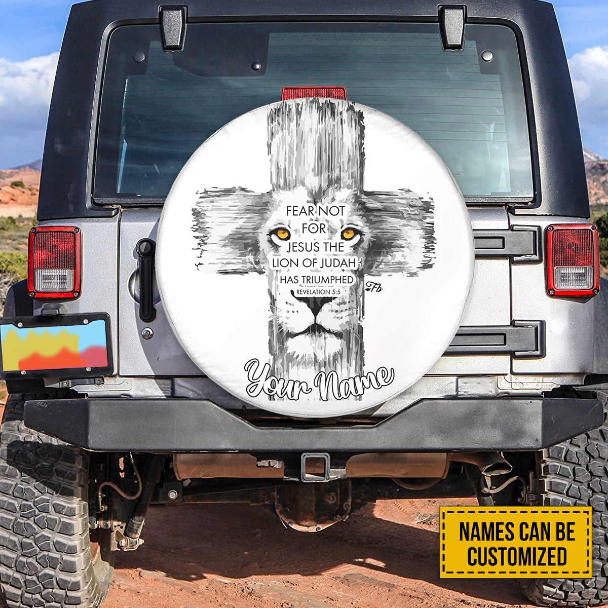 Petthouse | Customized Tire Cover Fear Not For Jesus Cover The Lion Of Judas Wrap Lion Cross Cover Car Decor