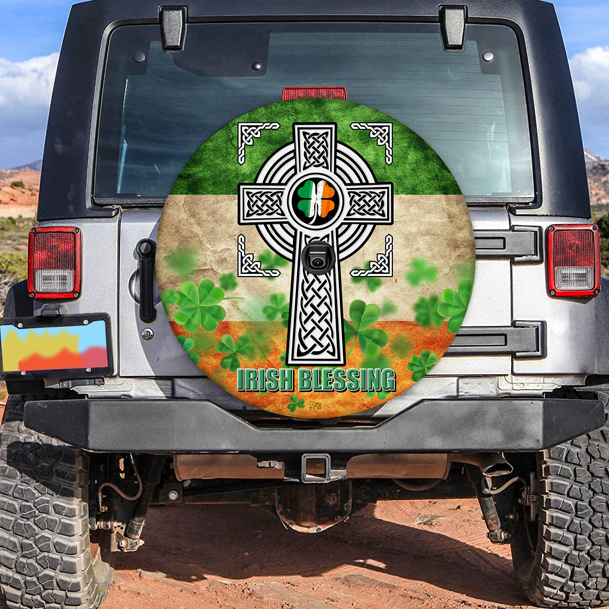 Petthouse | Irish Blessing Spare Tire Cover Irish Celtic Cross Irish Flag Shamrock Leaves Decor Car