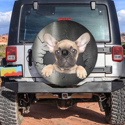 Petthouse | Fawn French Bulldog Puppy Car Wheel Cover Funny Crack Hole Printed Cute Dog Mom Car Accessories