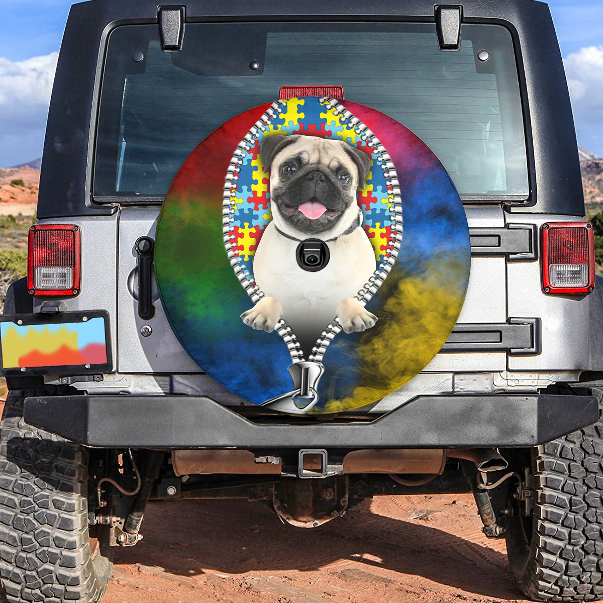 Petthouse | Pug Autism Month Spare Tire Cover Autism Acceptance Tire Protector Dog Lover Car Decoration