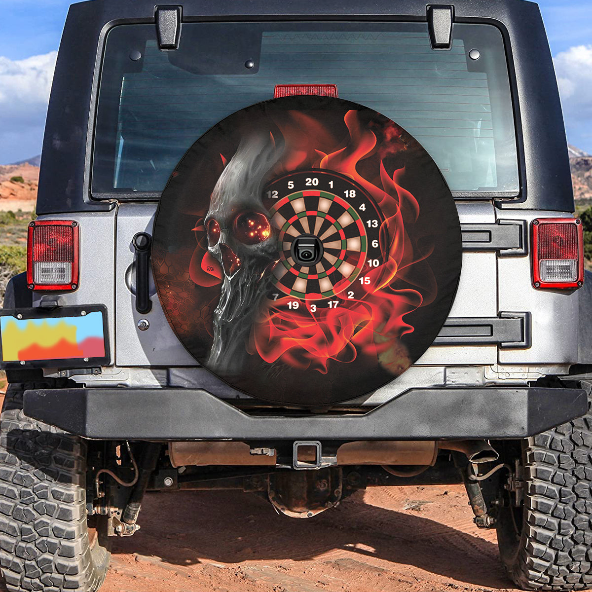 Petthouse | Dart Board Spare Tire Cover Death Tire Cover Fire Pattern Wrap Horror Style Wrap Car Decoration