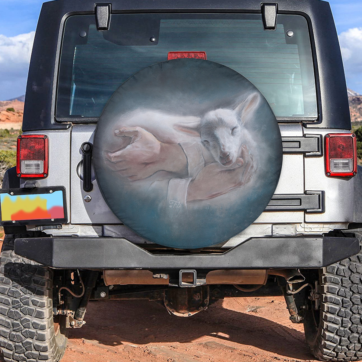 Petthouse | Jesus Shepherd Holding Lamb Chalk Drawing, God Hand Lamb Spare Tire Cover, Jesus Lover