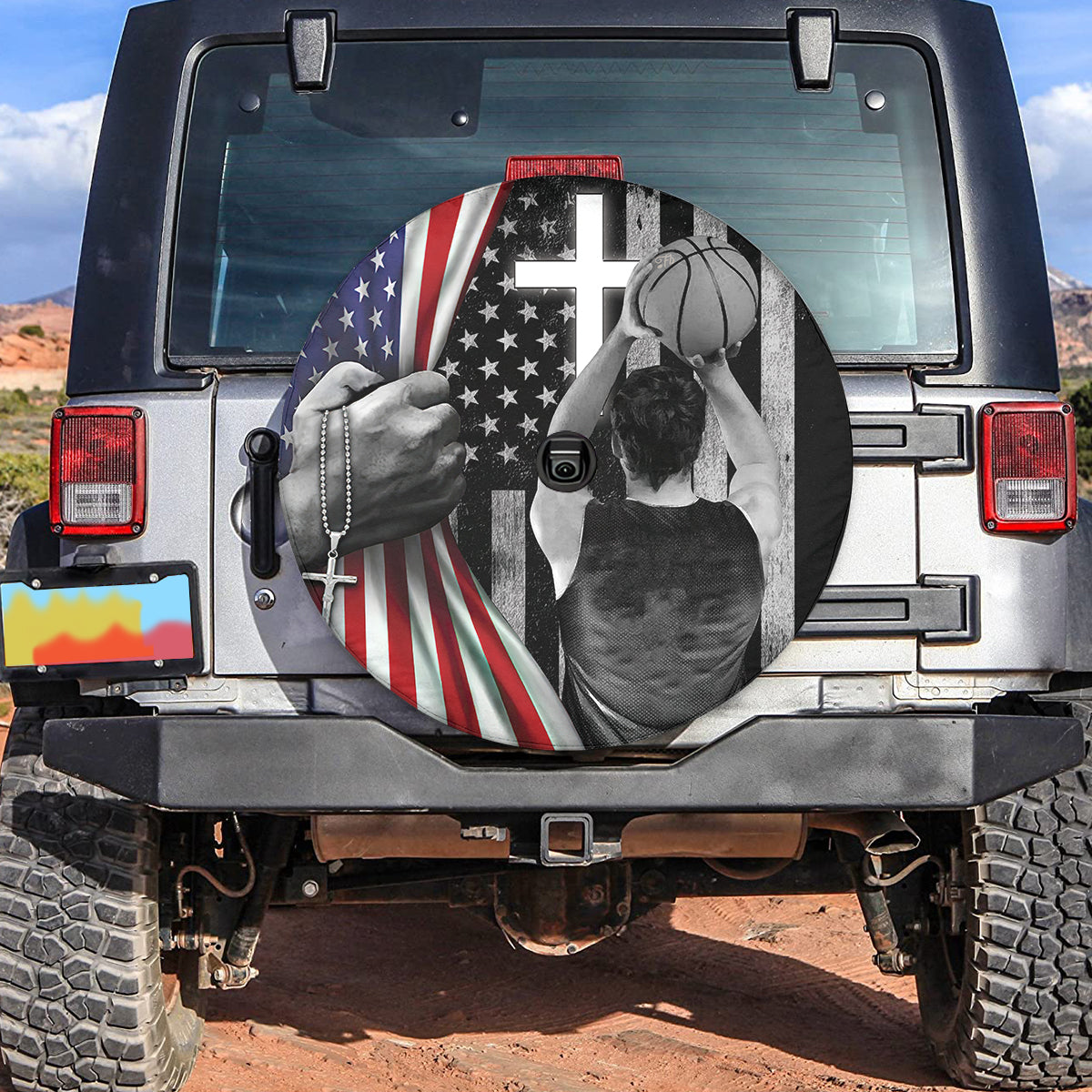 Petthouse | Basketball Player American Flag Jesus Christ Bible Spare Tire Cover Car Accessories Men Gift