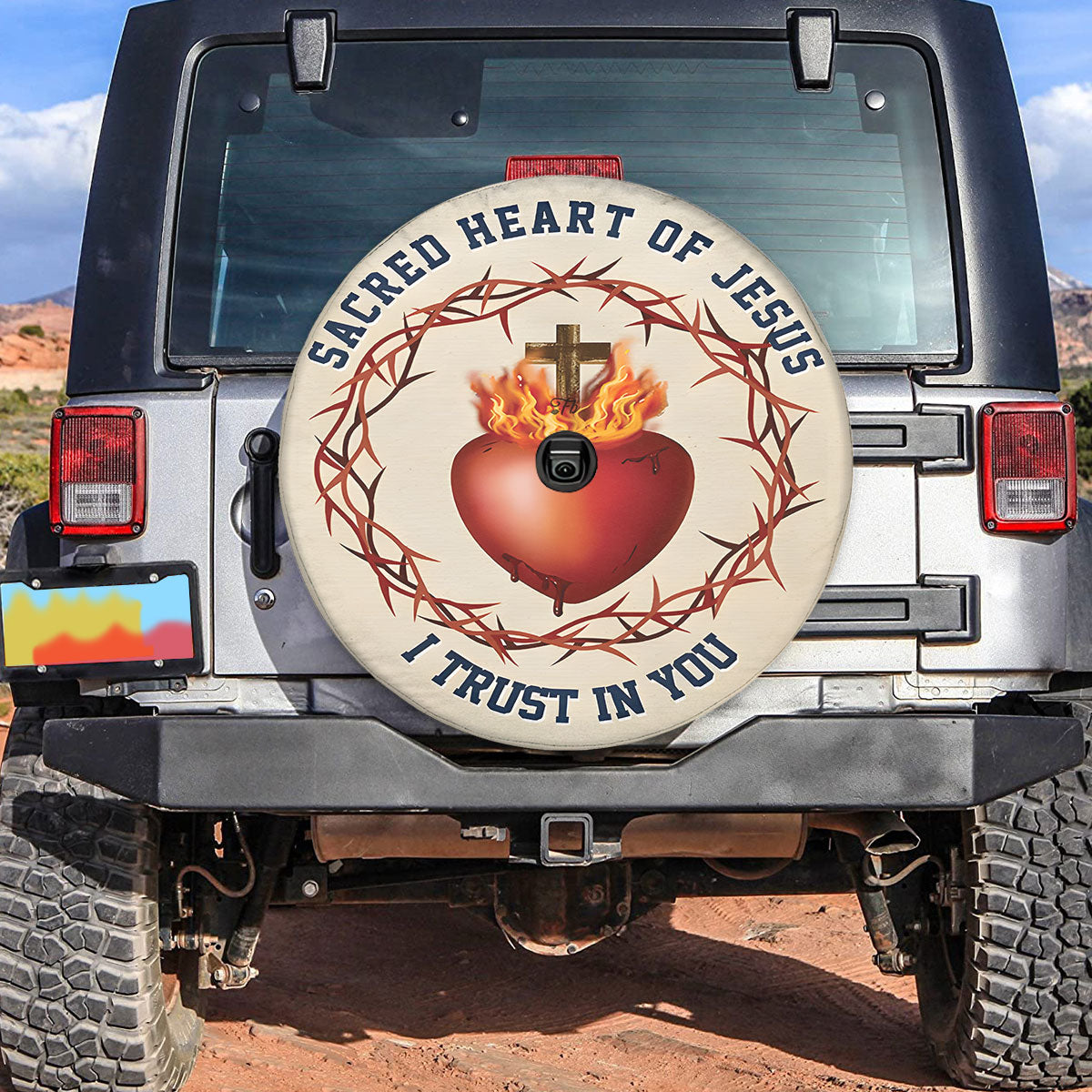 Petthouse | Sacred Heart Jesus Spare Tire Cover Jesus Christ Religion Wheel Cover Truck Decor Religious Gift