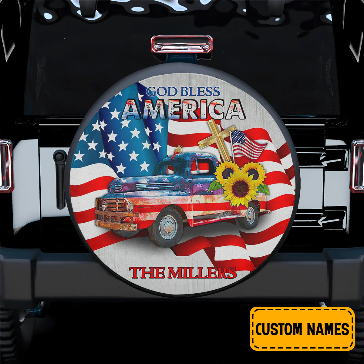 Petthouse | Customized Wheel Cover God Bless America Spare Tire Cover American Flag Truck Sunflower Independence