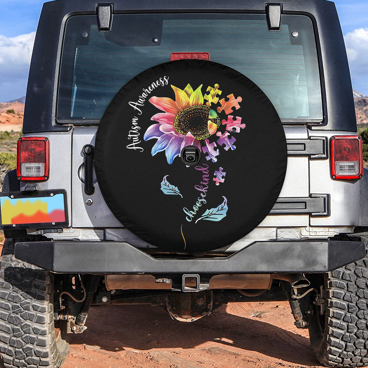 Petthouse | Autism Awareness Month Universal Spare Tire Cover Sunflower Puzzles Tire Cover Choose Kind