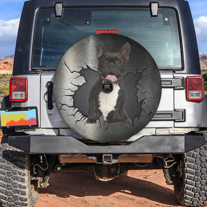 Petthouse | French Bulldog Cute Wheel Cover Dog Peeking Out Cracked Tire Cover Dog Mom Dad Fun Car Decor