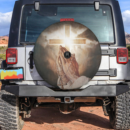 Petthouse | Praying Hands Spare Tire Cover Christ Cross Tire Wrap Christian Wheel Tire Cover Car Decoration