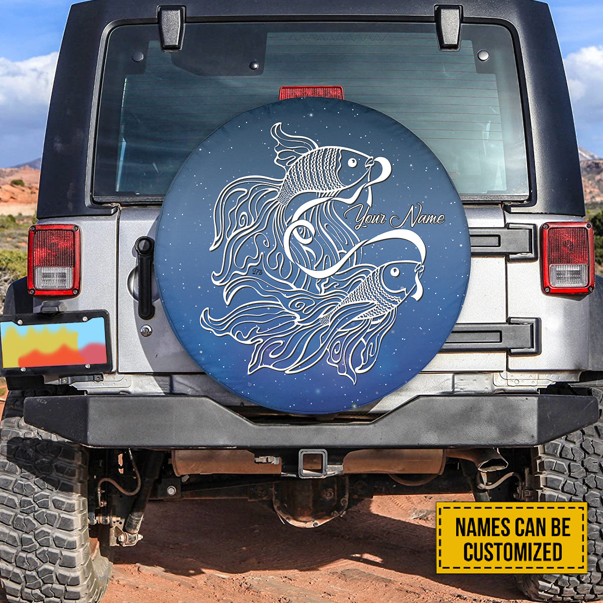 Petthouse | Customized Tire Cover Fish Sketch Wrap Couple Fish Cover Love Fish Cover Car Decoration