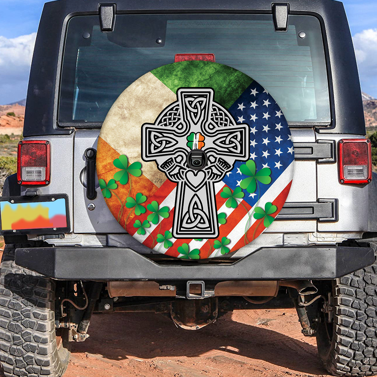 Petthouse | Irish Celtic Cross Irish Flag American Flag Irish Shamrock Spare Tire Cover St Patricks Day