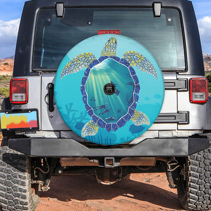 Petthouse | Beautiful Turtle Print Spare Tire Cover Ocean Life Durable Tire Protector Blue Canvas Tire