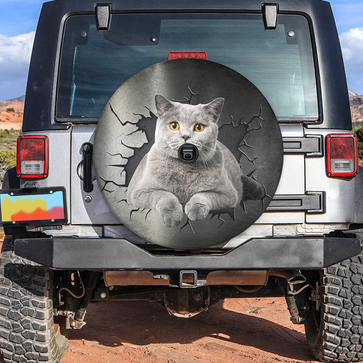 Petthouse | British Shorthair Cat Tire Protector Lying Fat Cat Wheel Tire Covers With Crack Hole Fun