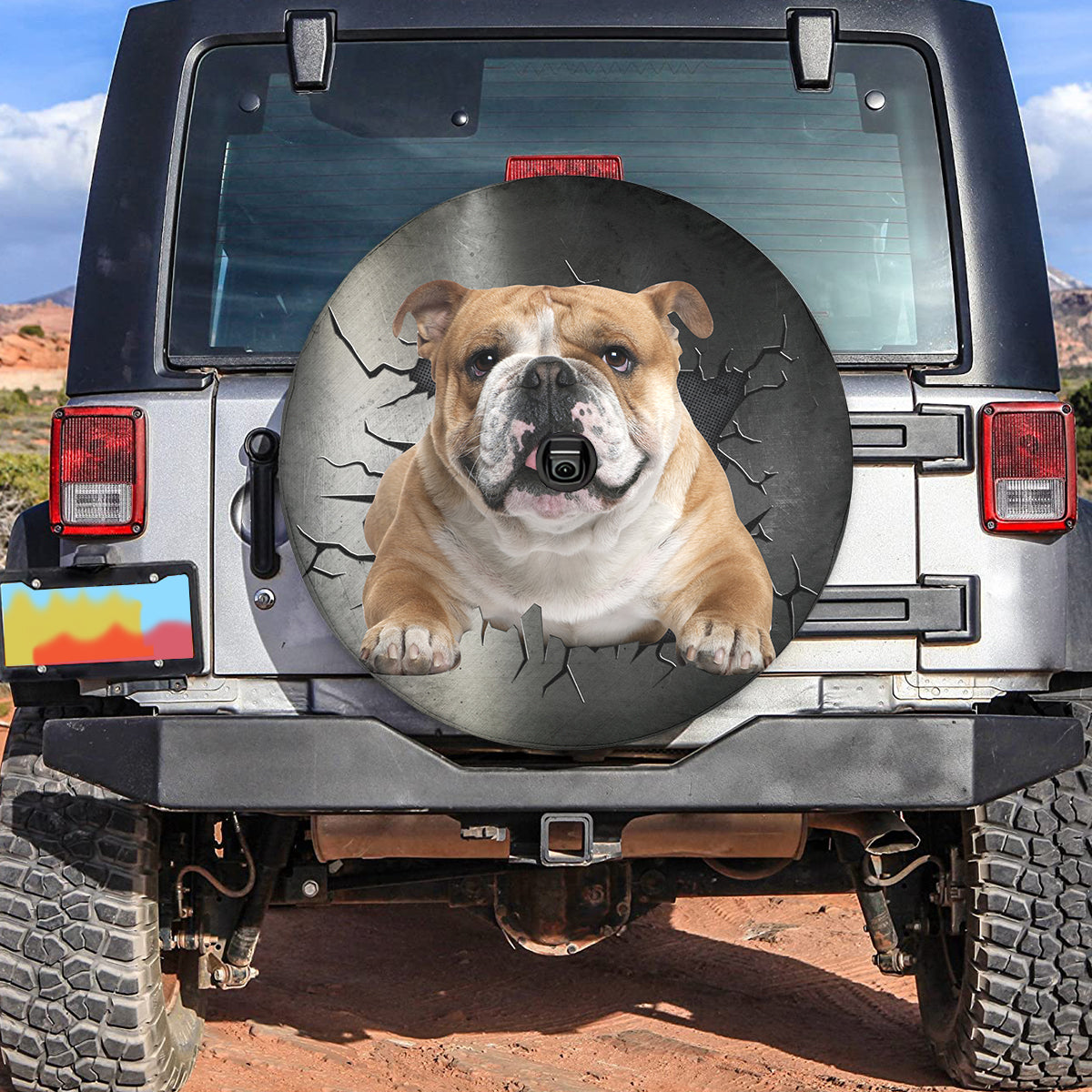 Petthouse | English Bulldog Portrait Spare Tire Cover Dog Paw Cover Crack Print Humorous Gift For Dog Lovers