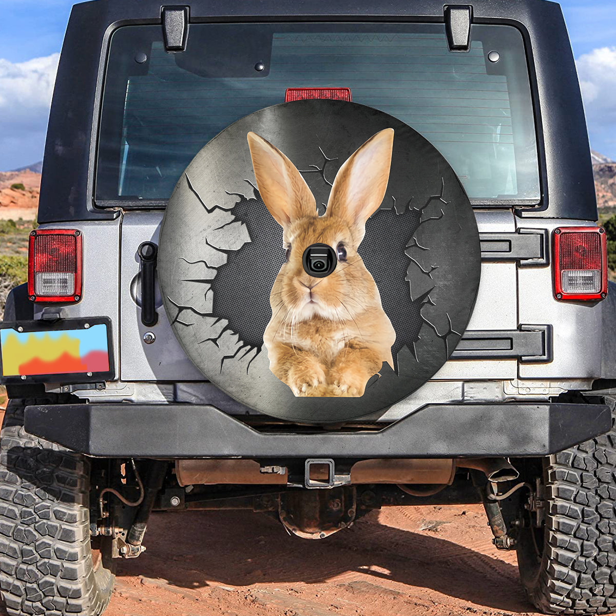 Petthouse | Rabbit Crack Hole Printed Wheel Cover Bunny Easter Day Camper Tire Cover Pet Lover Car Accessory