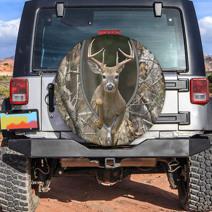 Petthouse | Hunting Spare Tire Cover, Deer Zipper Forest Printed Truck Decor Gift, Hunter Gift Idea