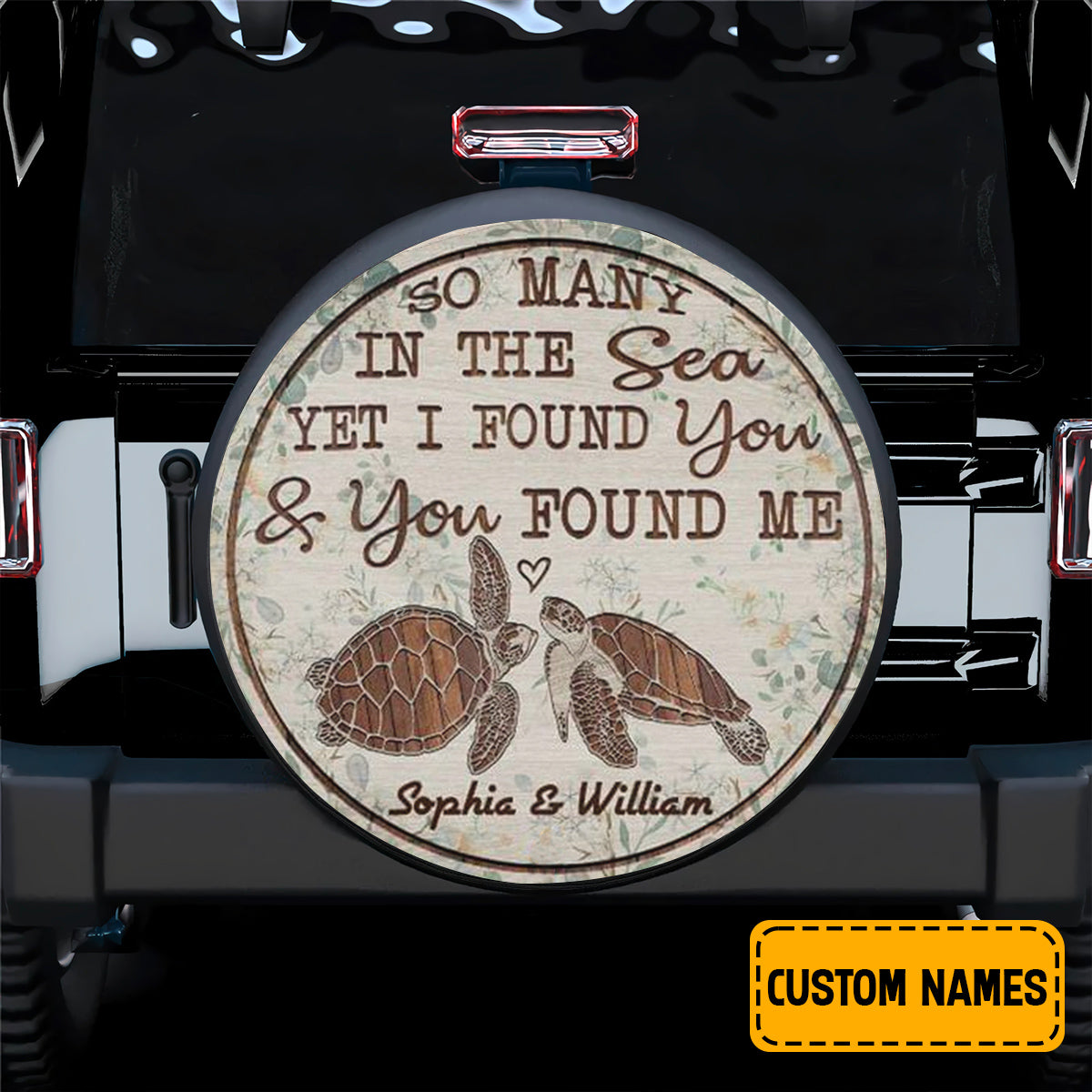 Petthouse | Custom Name Couple Turtle Spare Tire Cover You Found Me Wheel Cover Couple Gift