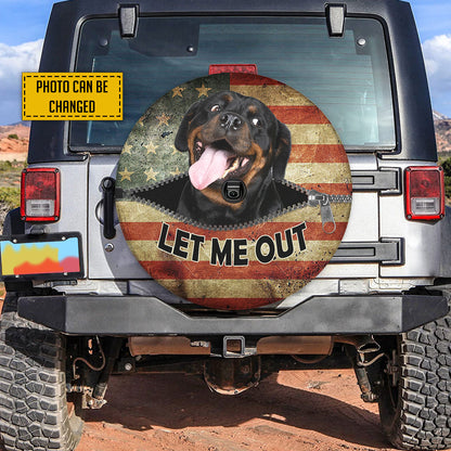 Petthouse | Rottweiler Custom Spare Tire Cover American Flag Add Your Personalized Photo Wheel Cover Dog Dad