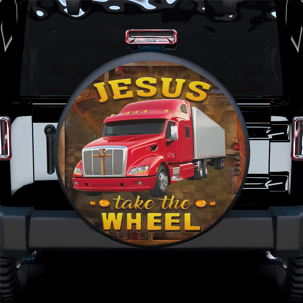 Petthouse | Red Truck Jesus Take The Wheel Spare Tire Cover Trucker Wheel Cover Trucker Gift