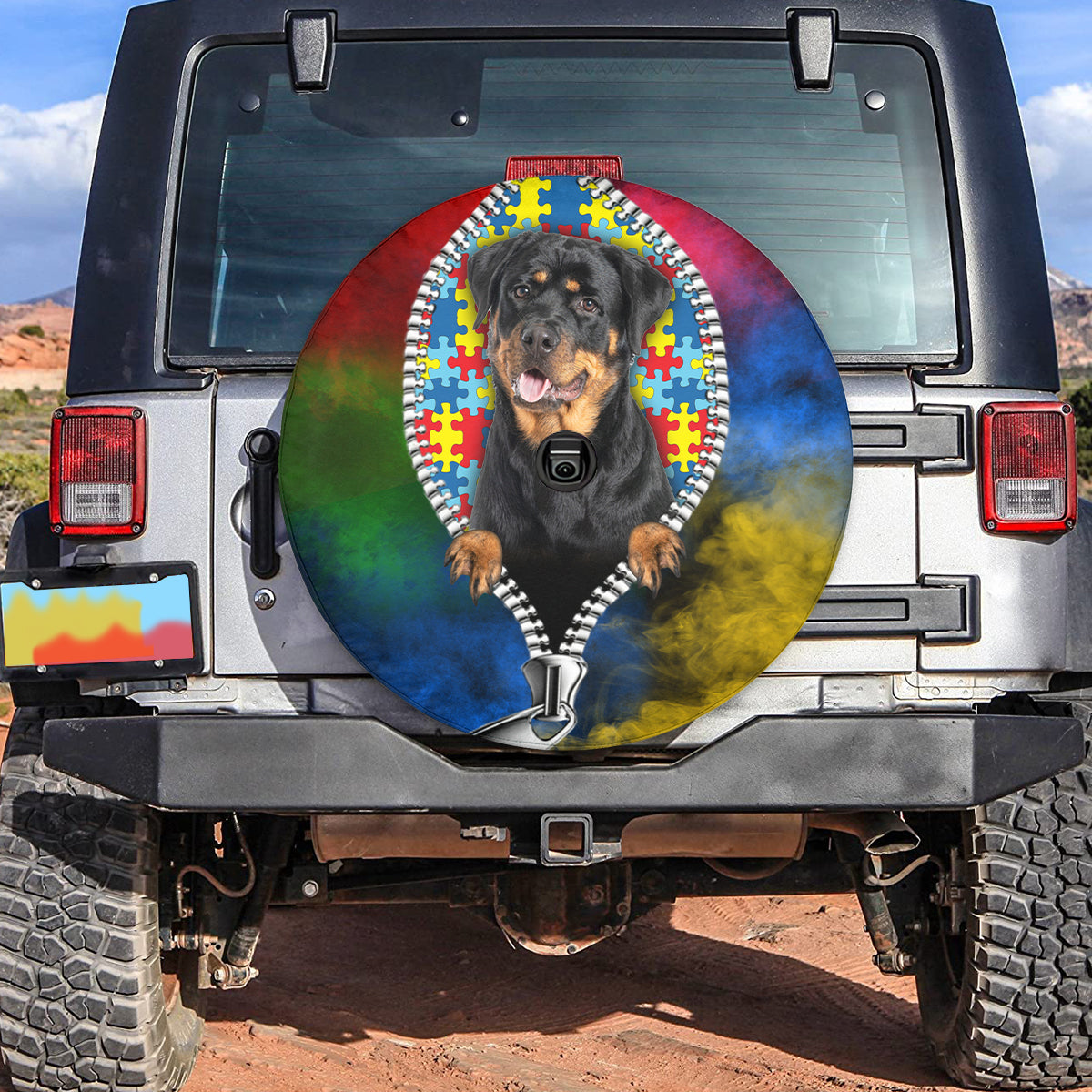 Petthouse | Rottweiler Dog Spare Tire Cover For Autism Awareness Dog-themed Car Accessories Autism Support